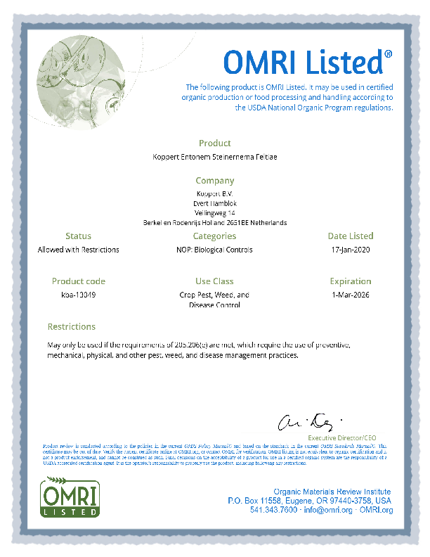 OMRI Certificate