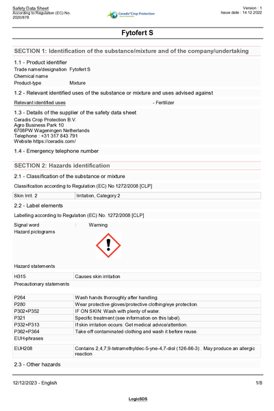 Fytofert S SDS