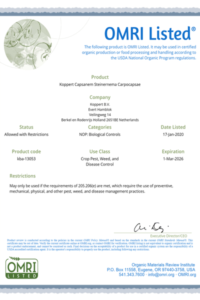 Capsanem OMRI Certificate